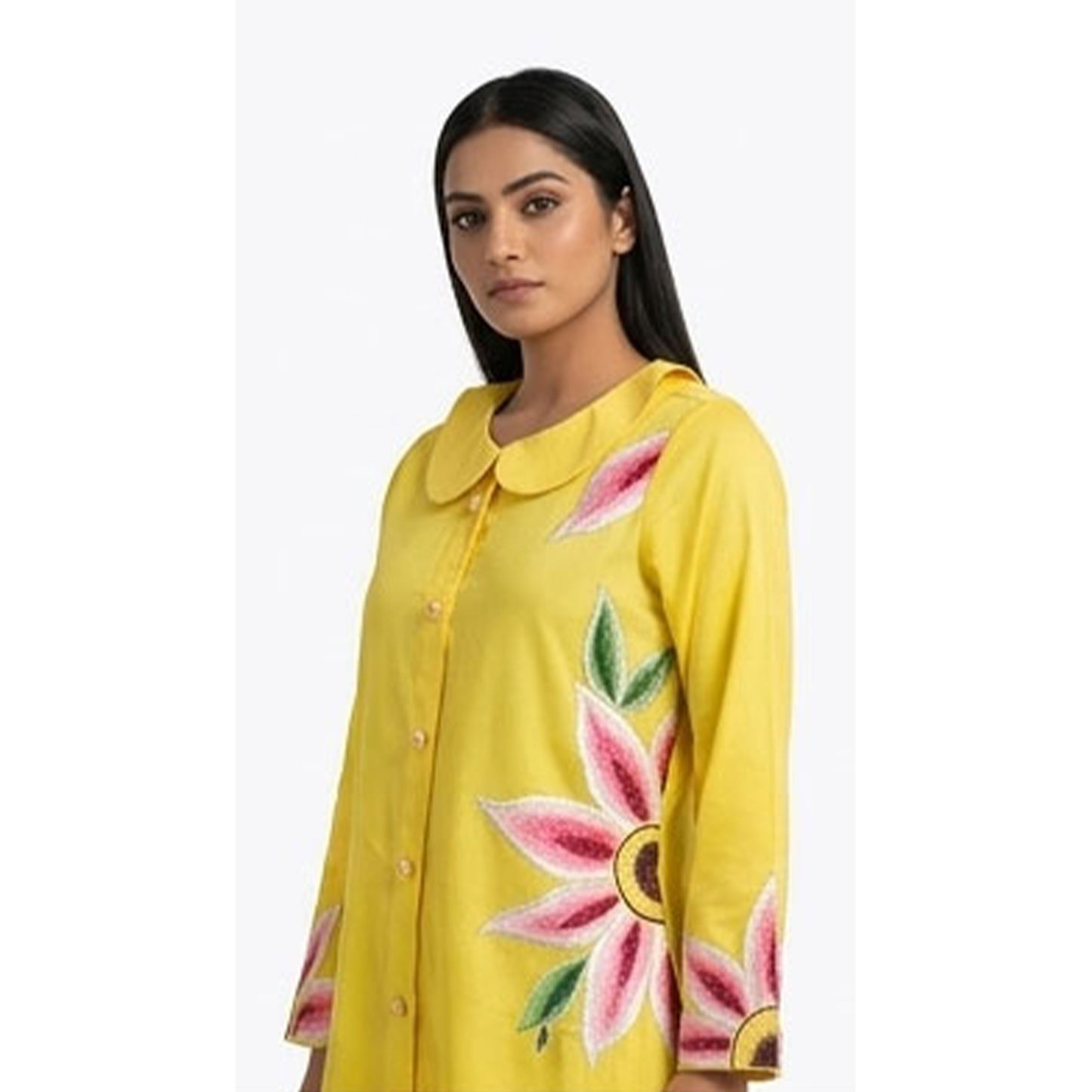 Yellow Embroidery Shirt Dress